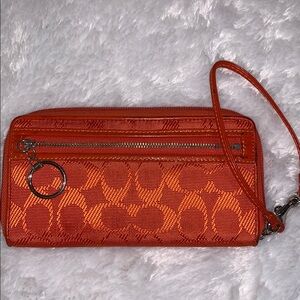 COACH Orange Monogram Wristlet Wallet